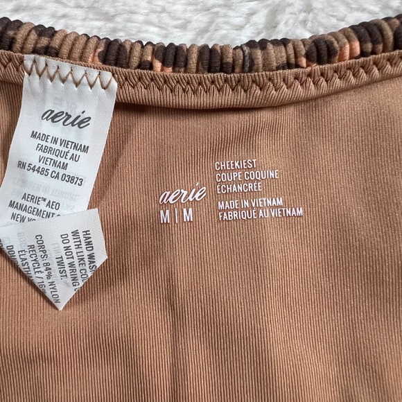Aerie Cheekiest High Cut Bikini Bottom Leopard Print Ribbed Crinkle Brown Medium - Picture 9 of 11
